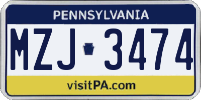 PA license plate MZJ3474