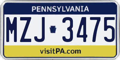 PA license plate MZJ3475
