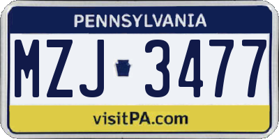 PA license plate MZJ3477