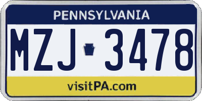 PA license plate MZJ3478