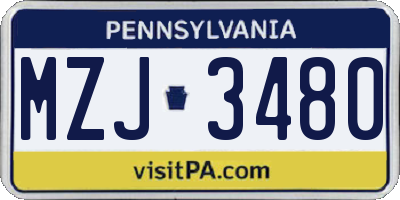 PA license plate MZJ3480