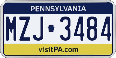 PA license plate MZJ3484
