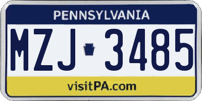 PA license plate MZJ3485