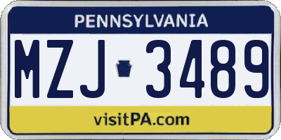 PA license plate MZJ3489