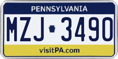 PA license plate MZJ3490