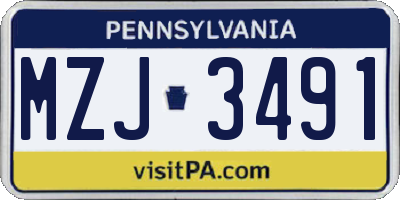 PA license plate MZJ3491