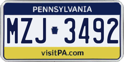 PA license plate MZJ3492