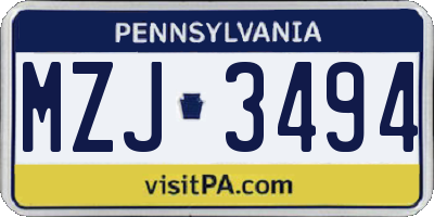 PA license plate MZJ3494