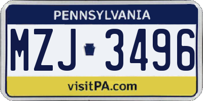 PA license plate MZJ3496