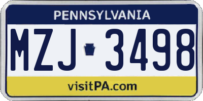 PA license plate MZJ3498