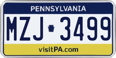 PA license plate MZJ3499