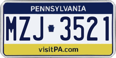PA license plate MZJ3521