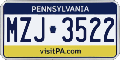 PA license plate MZJ3522
