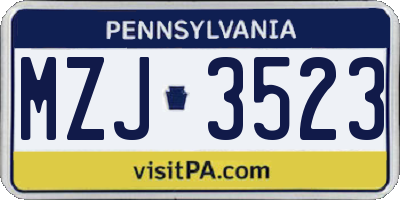 PA license plate MZJ3523