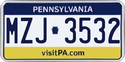 PA license plate MZJ3532