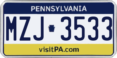 PA license plate MZJ3533