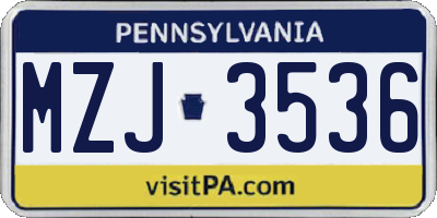 PA license plate MZJ3536