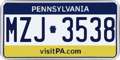 PA license plate MZJ3538