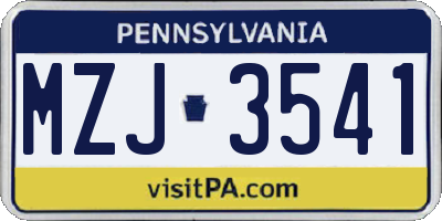 PA license plate MZJ3541