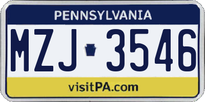 PA license plate MZJ3546