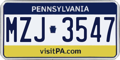 PA license plate MZJ3547