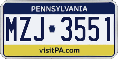 PA license plate MZJ3551