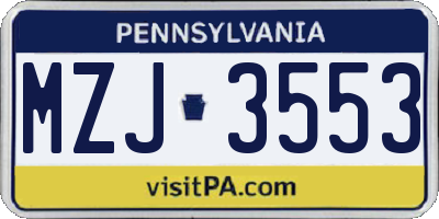 PA license plate MZJ3553