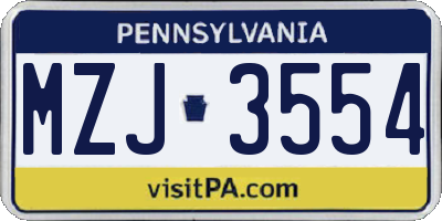 PA license plate MZJ3554