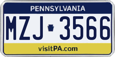 PA license plate MZJ3566