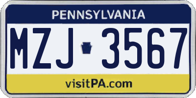 PA license plate MZJ3567