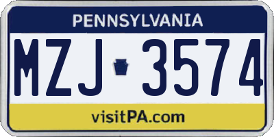 PA license plate MZJ3574
