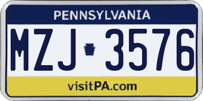 PA license plate MZJ3576