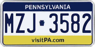 PA license plate MZJ3582