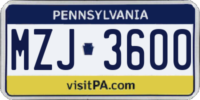 PA license plate MZJ3600
