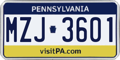 PA license plate MZJ3601