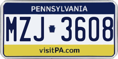 PA license plate MZJ3608