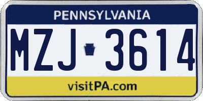 PA license plate MZJ3614