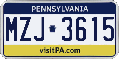 PA license plate MZJ3615