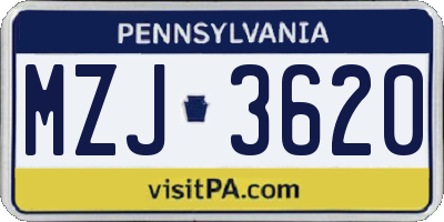 PA license plate MZJ3620