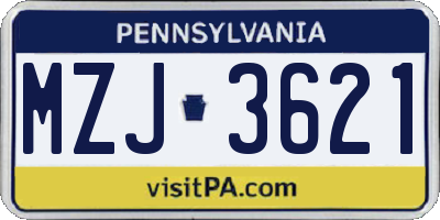 PA license plate MZJ3621
