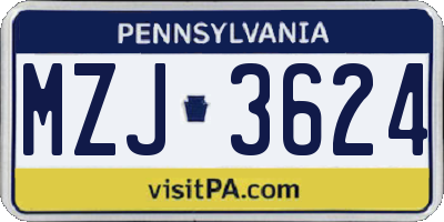 PA license plate MZJ3624