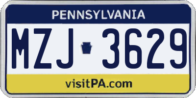 PA license plate MZJ3629