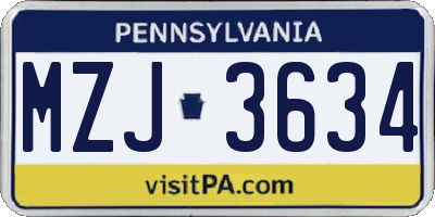 PA license plate MZJ3634