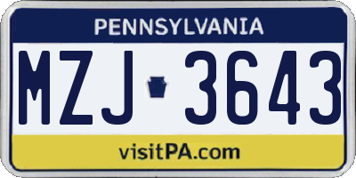 PA license plate MZJ3643
