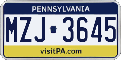 PA license plate MZJ3645