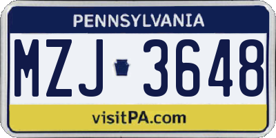 PA license plate MZJ3648