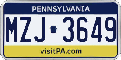 PA license plate MZJ3649