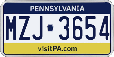 PA license plate MZJ3654