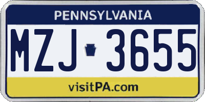 PA license plate MZJ3655