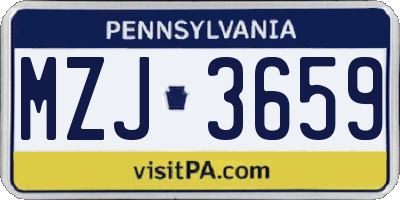 PA license plate MZJ3659